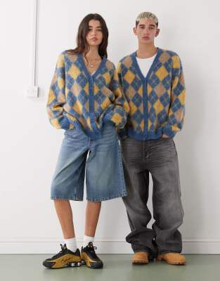 Reclaimed Vintage Unisex Fluffy V-neck Cardigan In Blue