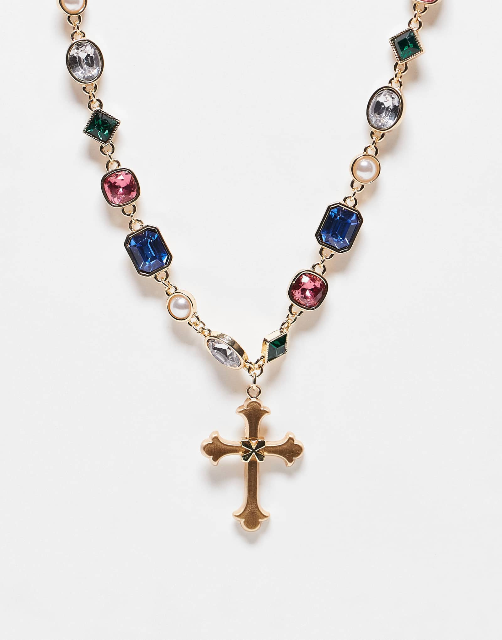 Восстановленное винтажное колье-чокер унисекс с драгоценным камнем и подвеской в виде креста