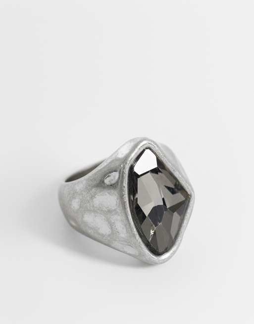 Reclaimed Vintage unisex gem stone ring in molten in silver