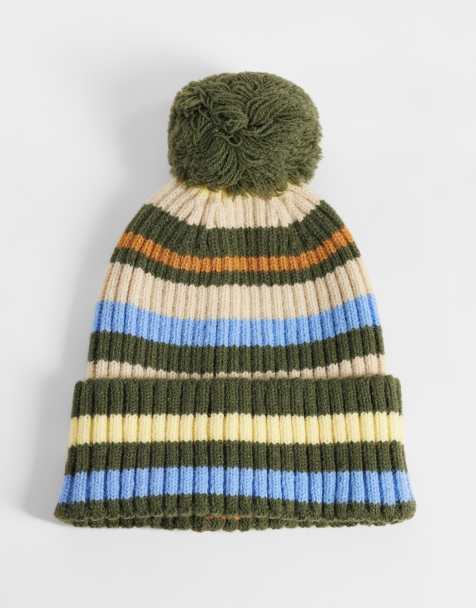 Reclaimed Vintage unisex gestreepte beanie met pompon in blauw en geel - view 1