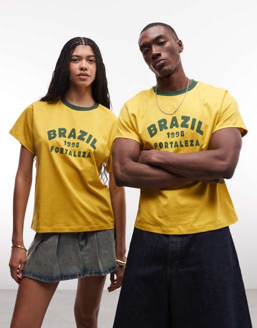 Reclaimed Vintage - unisex gialla con scritta e bordi verdi a contrasto