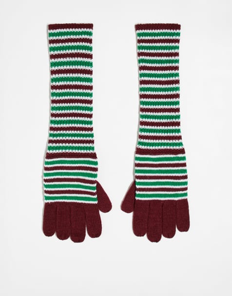 Reclaimed Vintage unisex gloves in burgundy and green stripe - view 1