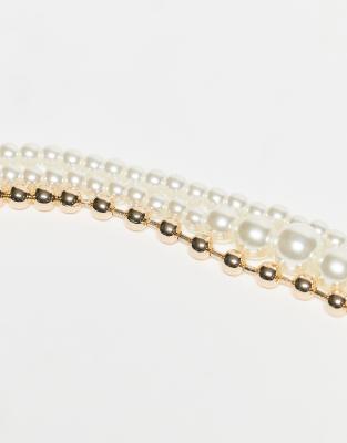 Reclaimed Vintage Unisex Gold And Pearl Mixed Chocker Style Necklace-multi In Gold