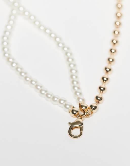 Reclaimed vintage unisex gold and pearl mixed choker style necklace, 3 of 3