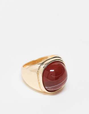Reclaimed Vintage Unisex Gold Ring With Red Stone-silver