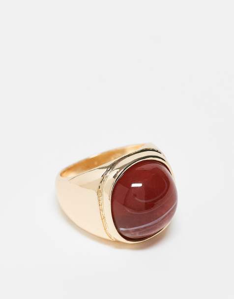 Reclaimed Vintage unisex gold ring with red stone - view 1