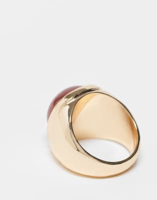 RECLAIMED VINTAGE UNISEX GOLD RING WITH RED STONE-SILVER 