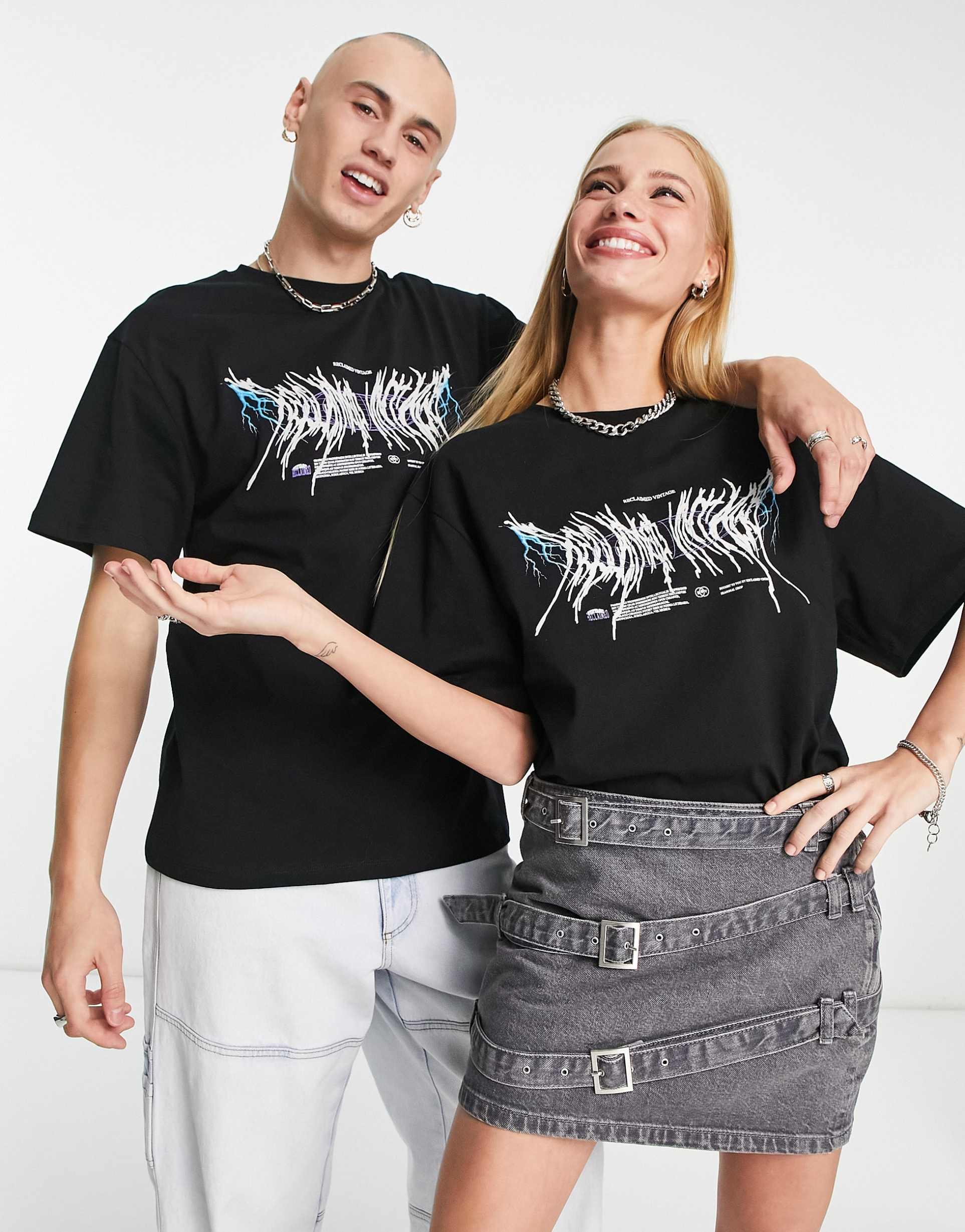Reclaimed Vintage unisex gothic logo band t-shirt in black view 2