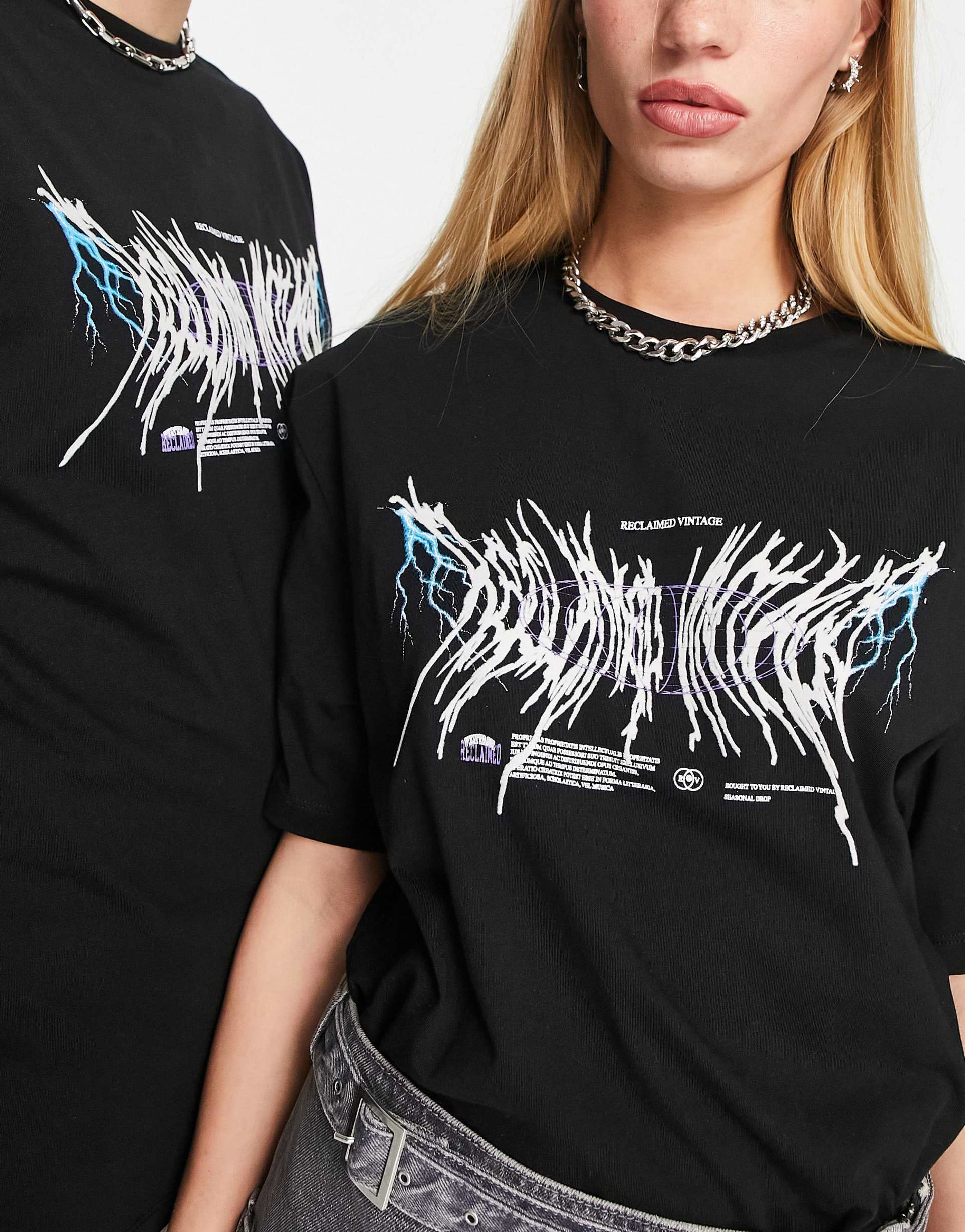 Reclaimed Vintage unisex gothic logo band t-shirt in black view 4