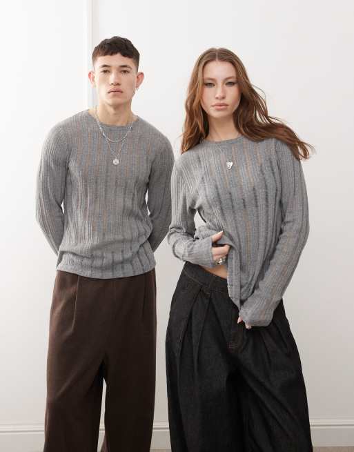 Reclaimed Vintage - Unisex - Grå top med lange ærmer og hulmønster 