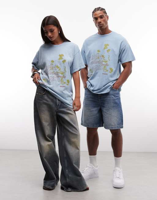 Reclaimed Vintage unisex grafisk t-shirt i blått, 2 av 4