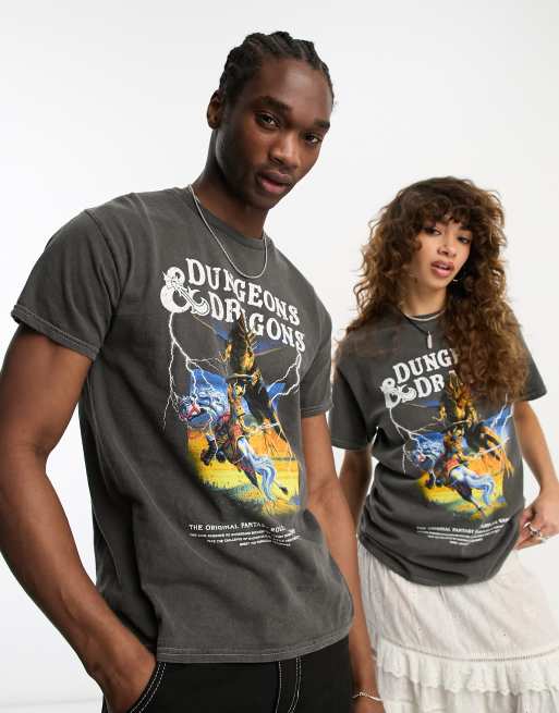 Reclaimed Vintage Unisex – Grafitowy T-shirt z licencjonowaną grafiką Dungeons and Dragons 