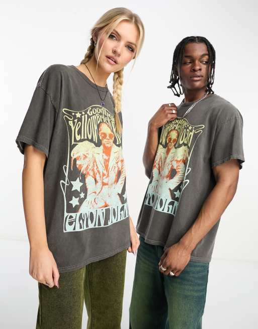 Reclaimed Vintage Unisex – Grafitowy T-shirt z licencjonowanym nadrukiem z motywem Eltona Johna