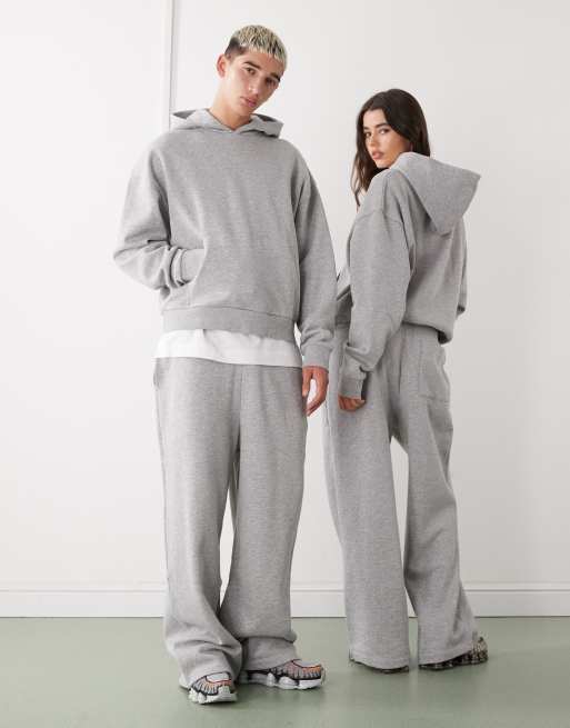 Reclaimed Vintage - Unisex - Gråmelerede kraftige joggingbukser med vide ben