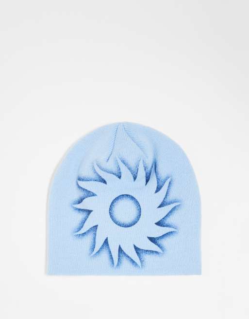 Reclaimed Vintage unisex graphic skull beanie in blue