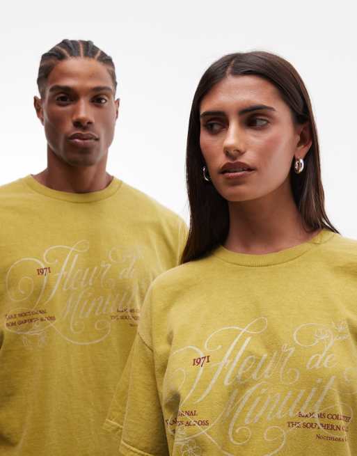 Reclaimed Vintage Unisex-Graphic-T-Shirt in Limettengrün, 3 von 4