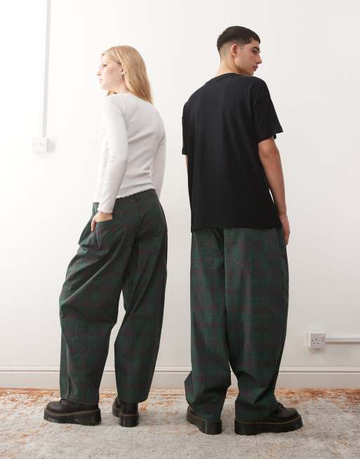 Reclaimed Vintage unisex green and navy check print barrel leg pants, 2 of 5