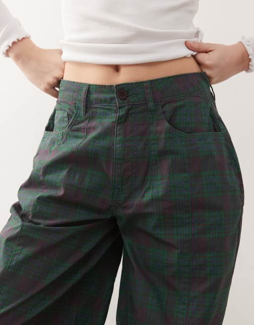 Reclaimed Vintage unisex green and navy check print barrel leg pants, 3 of 5