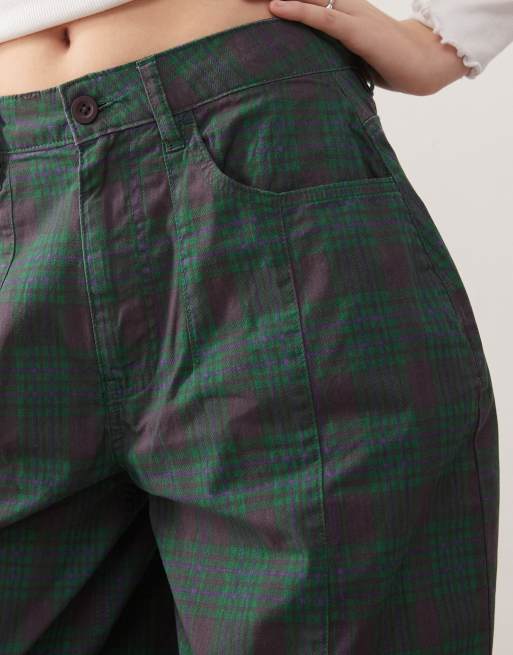 Reclaimed Vintage unisex green and navy check print barrel leg pants, 5 of 5