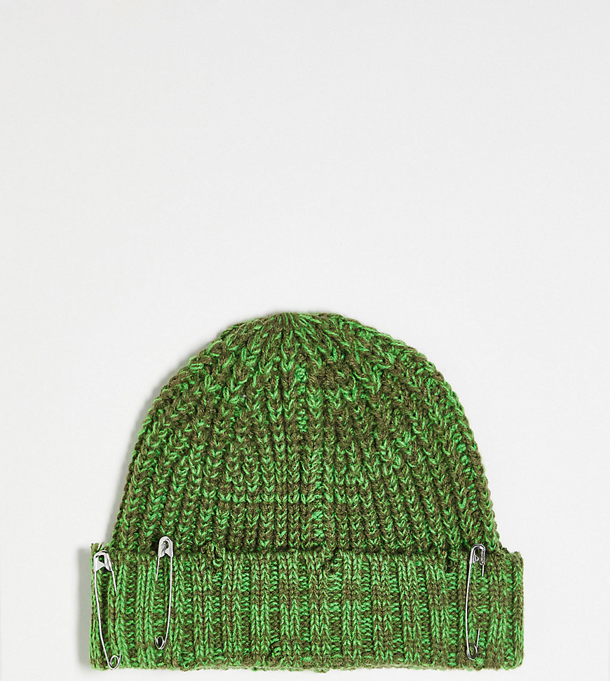 Reclaimed Vintage unisex green distressed pin beanie