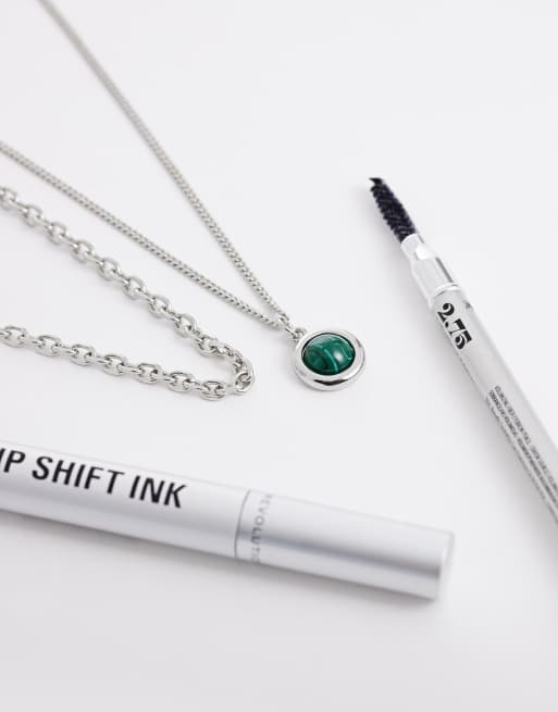 Reclaimed Vintage unisex green stone 2 row necklace in silver, 3 of 4