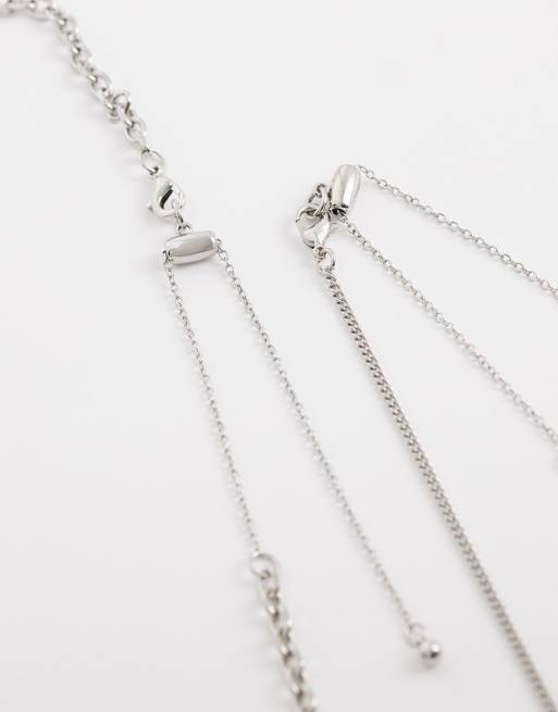 Reclaimed Vintage unisex green stone 2 row necklace in silver, 4 of 4