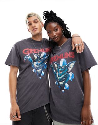 Reclaimed Vintage unisex Gremlins licensed tee in washed charcoal  - ASOS Price Checker