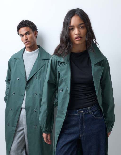 Reclaimed Vintage - Unisex - Grøn oversized trenchcoat med indsyede detaljer, 5 af 5