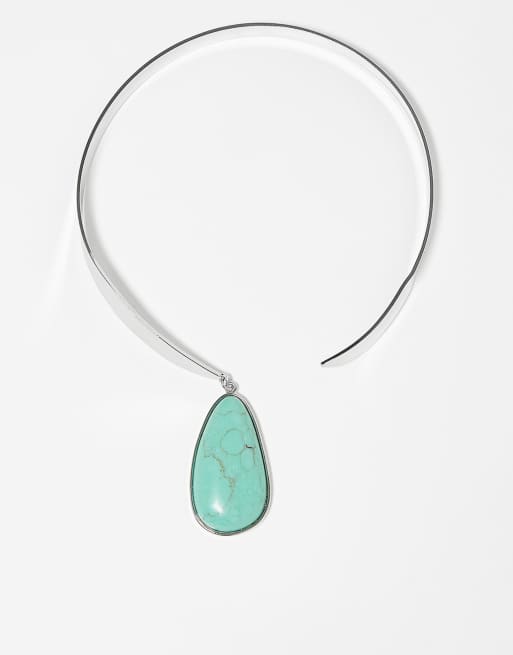 Reclaimed Vintage – Unisex – Grön halsband med stenhänge