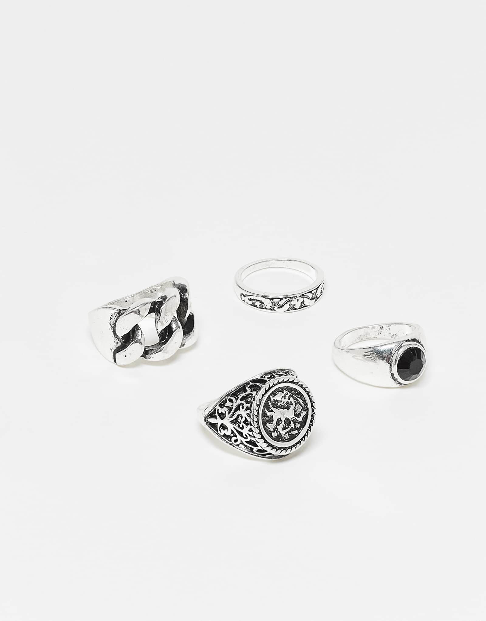 Восстановленные винтажные кольца в стиле унисекс гранж из 4 упаковок с печаткой из матового серебра
