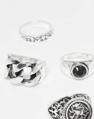 Reclaimed Vintage Unisex Grunge 4 Pack Rings With Signet Ring In Multi