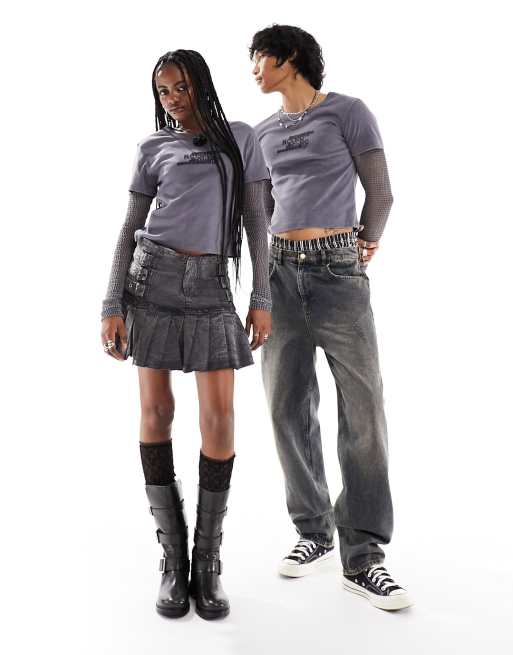 Reclaimed Vintage unisex grunge double layer t-shirt with fishnet sleeves, 3 of 4