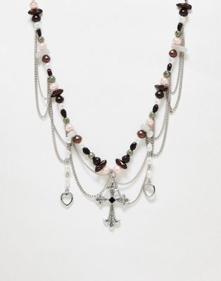 Reclaimed Vintage unisex grunge drippy necklace with cross charm - ASOS Price Checker
