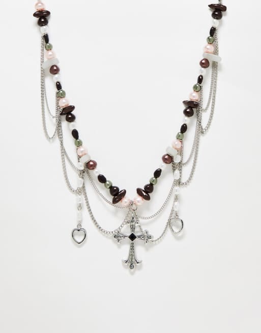Reclaimed Vintage unisex grunge drippy necklace with cross charm ASOS