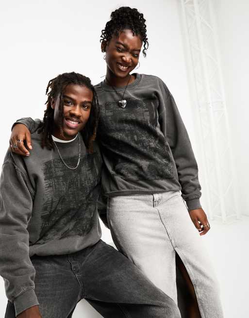 Reclaimed Vintage unisex grunge poster graphic sweatshirt in charcoal 