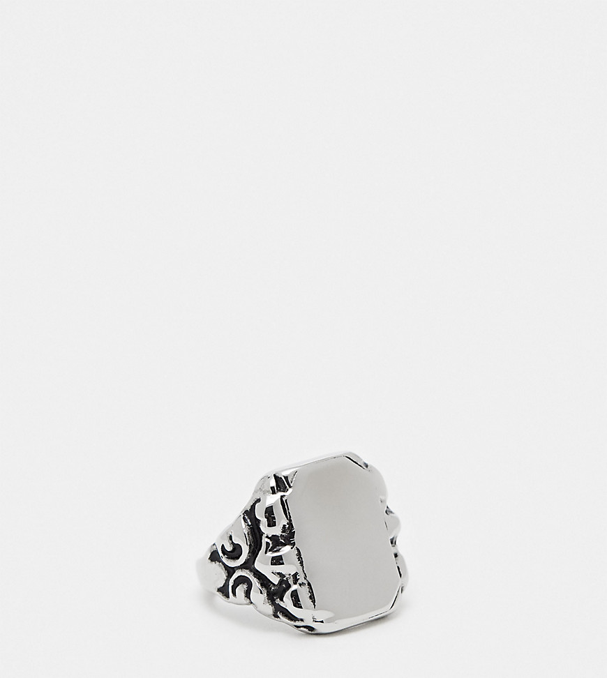 unisex grunge signet ring in stainless steel-Silver