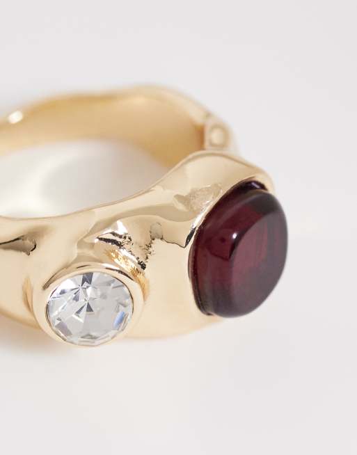 Reclaimed Vintage – Unisex – Guldfärgad ring med smält design och smyckesstenar, 2 av 3