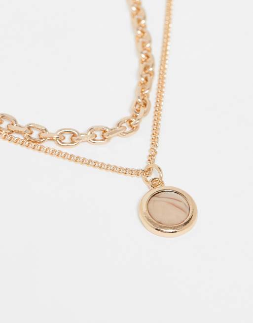 Reclaimed Vintage – Unisex – Guldfärgat halsband med 2 rader och sten, 2 av 3