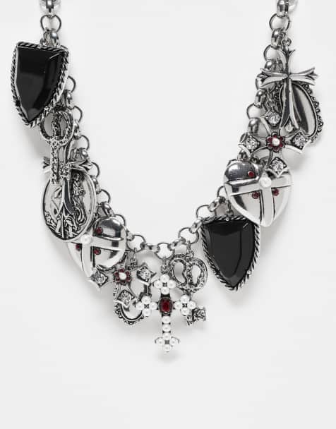 Reclaimed Vintage unisex Halloween ultimate charm necklace in burnished silver tone - view 1