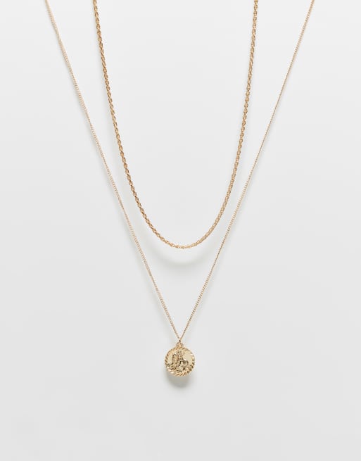 Reclaimed Vintage – Unisex-Halskette in Gold mit Hl. Christopherus-Anhänger und doppelter Kette