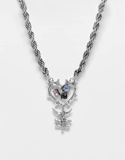 Reclaimed Vintage – Unisex-Halskette in Silber mit Grunge-Schlüsselanhänger