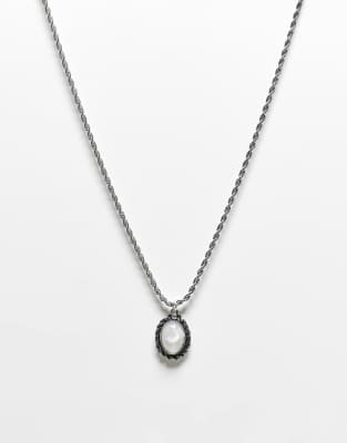 Reclaimed Vintage - Unisex-Halskette in Silber mit Mondstein-Anhänger