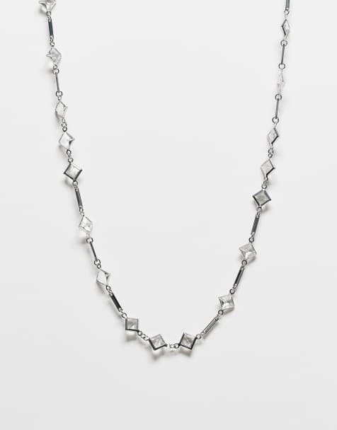 Reclaimed Vintage – Unisex-Halskette in Silber mit Steinbesatz - view 1
