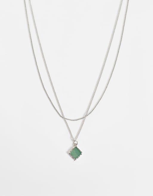 Reclaimed Vintage unisex hangerketting met groene steen