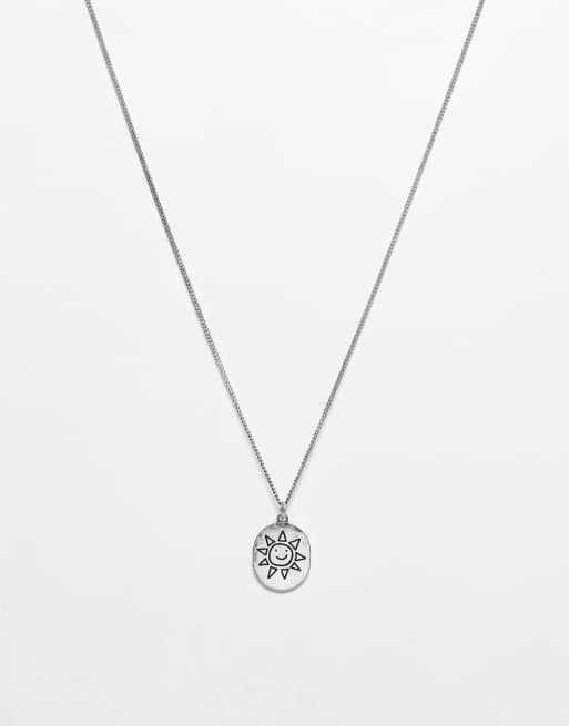 Reclaimed Vintage unisex happy sun pendant necklace in silver