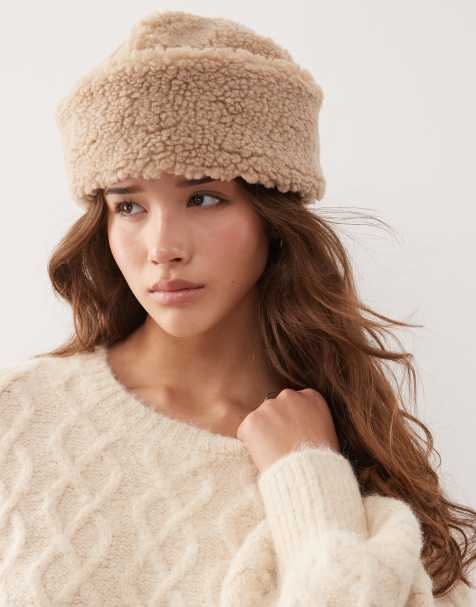 Reclaimed Vintage Unisex hat with turn up in brown teddy - view 1