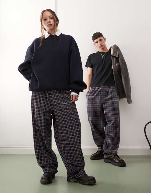 Reclaimed Vintage unisex heavyweight baggy pants in brown check, 5 of 5