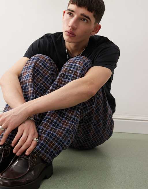 Reclaimed Vintage unisex heavyweight baggy trouser in brown check, 2 of 5
