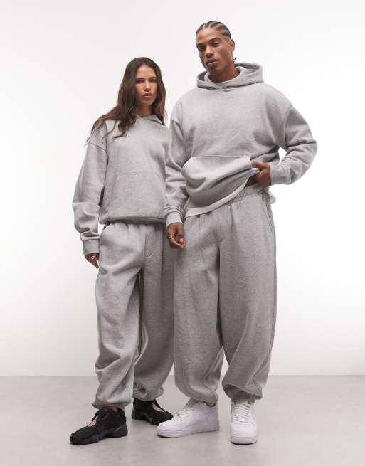 Reclaimed Vintage unisex heavyweight barrel leg jogger in gray heather, 1 of 4