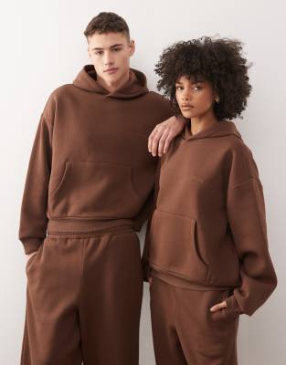 Reclaimed Vintage Reclaimed Vintage unisex heavyweight boxy hoodie co-ord in chocolate brown
